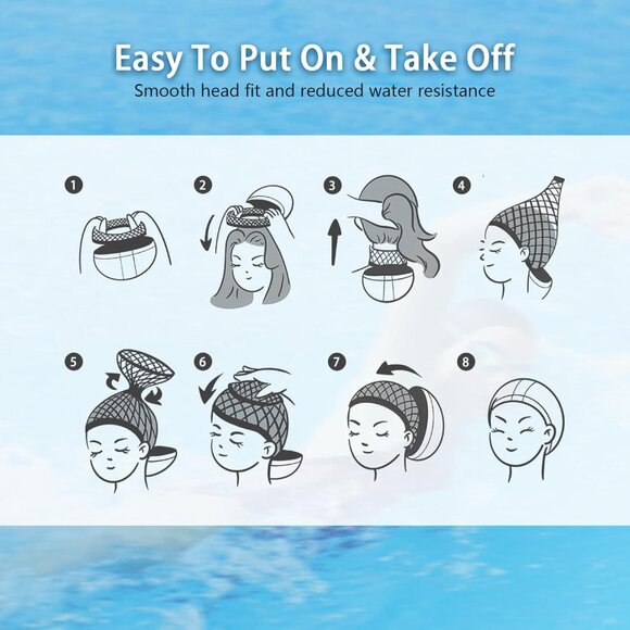 Unisex Swim Cap for Long Hair PU Fabric Hairnet Swimming Caps Anti-Slip - Picture 6 of 6